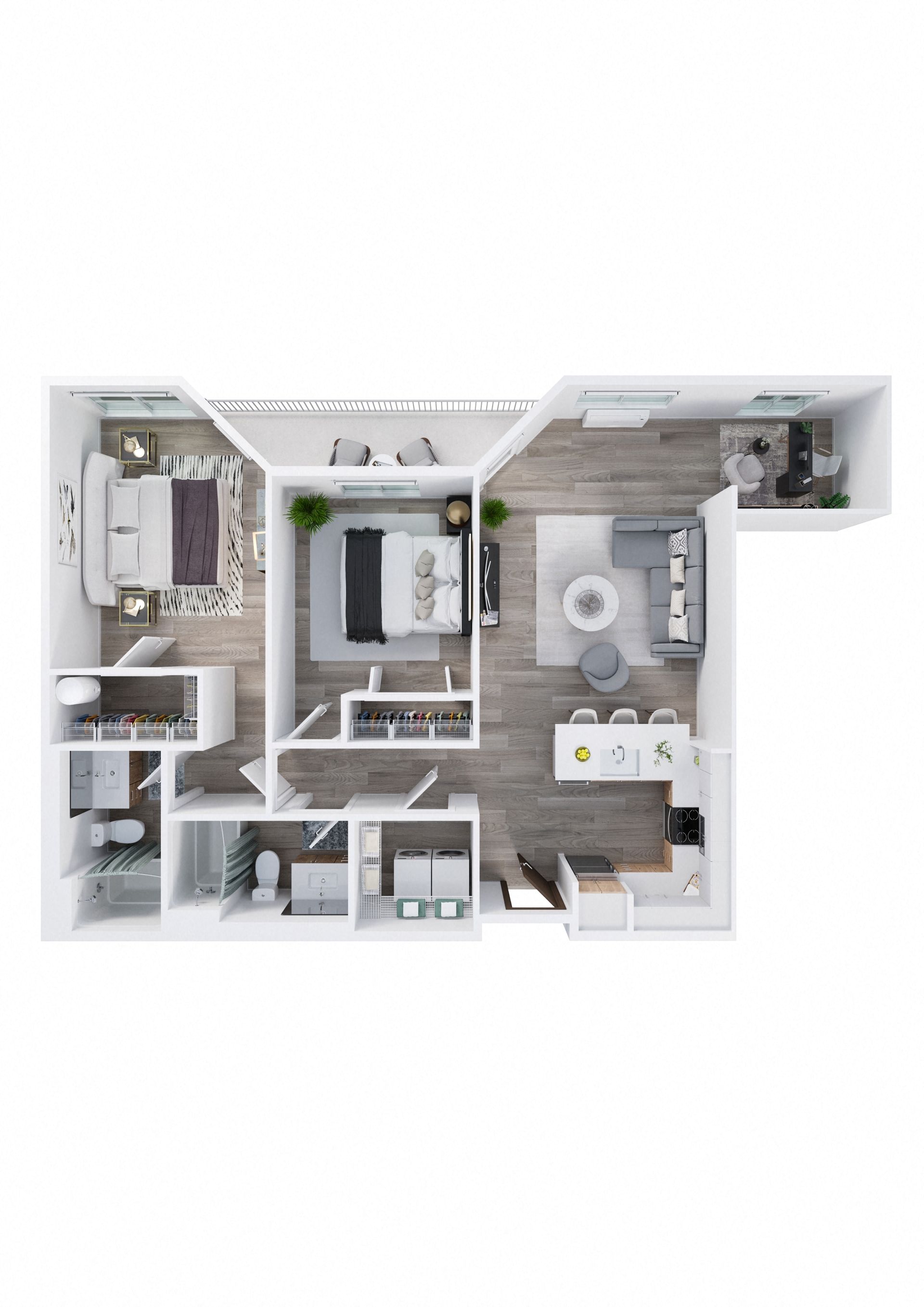 Floor plan for 2 beds, 2 baths, 1233 sqft